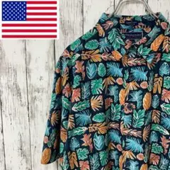 N-1833 WEEK ENDER アロハシャツ シルク混 ボタニカル 半袖XL