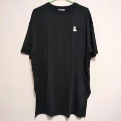 犬刺繍 ブラック 半袖Tシャツ ワンピース M