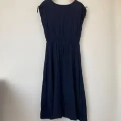 ドレスキップ　ネイビー ロングワンピース ウエストゴム 袖リボン付き