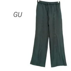 【ジーユー】センターシームドローストリングセミワイドパンツ ダークグリーン M