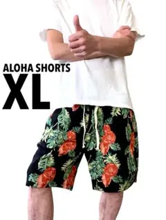 アロハ ショートパンツ 男女兼用 レーヨン100% C-3ブラック XL 新品