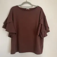 GU フリル スリープTシャツ カットソー ブラウン XL