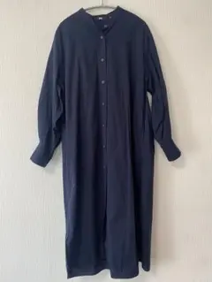 UNIQLO コットンギャザーロングシャツワンピース　ネイビー　Mサイズ