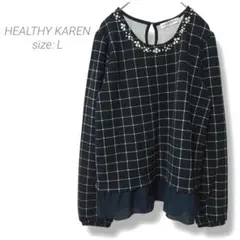 【ヘルシーカレン】HEALTHY KAREN✨良品✨ビジュー付きトップス L 黒