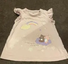 クマとウサギのフリル袖Tシャツ 80cm