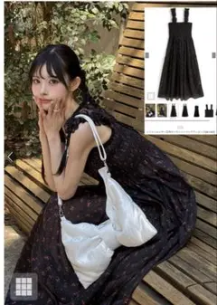 フリルショルダー花柄オーガンジーフレアワンピース