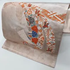 【着】13528o 着物 九寸名古屋帯 亀甲・菱・花七宝・紗綾形・鳳凰紋様