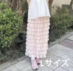 ♡新品（タグなし）しまむら×しぃぺろさんコラボティアードスカート（ピンク・L）♡