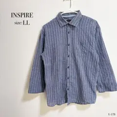 ☆美品☆ INSPIRE インスパイア ストライプ 長袖シャツ LL ネイビー