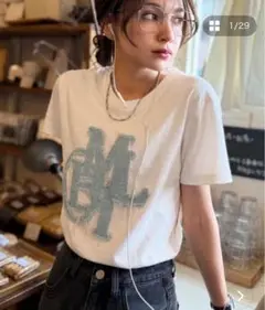 新品classicalelf デニムフリンジワッペン使いTシャツ　ホワイト　M