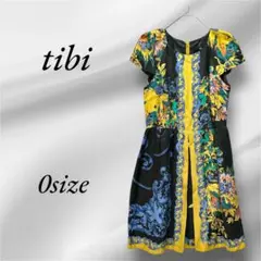 美品♡ 【tibi】 半袖 ワンピース (0) 花柄 黒 金 シルク100%