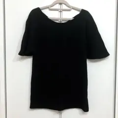 【RODEO CROWNS】 黒 リブ編み バッククロス 半袖カットソー ニット