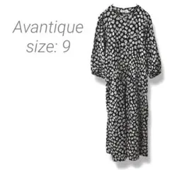 【アヴァンティーク】Avantique フラワープリントワンピース 綿 9 黒