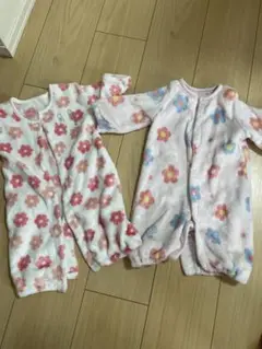 花柄フリースロンパース2点セット　50-60センチ　冬用　長袖