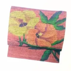 NO-130 名古屋帯 仏桑花 ハイビスカス 茶系