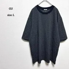 美品 GU メンズ L ドライポンチクルーネックT 五分袖 ボーダー 黒 白