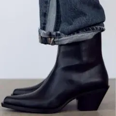 ZARA カントリースタイル アンクルチャンキーヒールショートブーツ 36