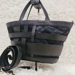 美品 russet ラシット ランダムメッシュ ハンドバッグ 黒レザー