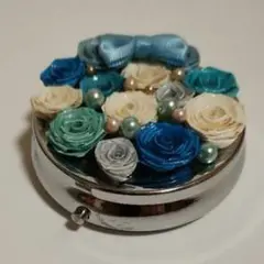 花モチーフ 手鏡 青系