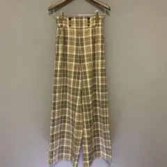 GUグレー・ベージュチェック ワイドパンツ160cm