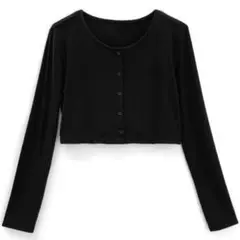 新品 GRL 接触冷感クロップド丈リブカーディガン ブラック