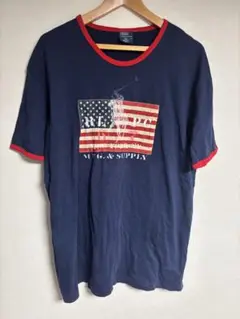 ポロ バイ ラルフローレン　星条旗　ポニー　リンガーTシャツ　古着　紺色　赤　L