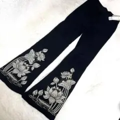 ★希少限定★新品★ロータス柄ゴアパンツ★黒★美脚★ヨガ★瞑想★アジアン