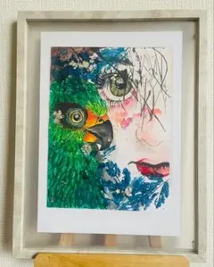 ミックスメディアアート 自然と人間の融合 A4サイズ