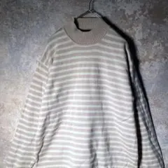 【ヴィンテージ】ベージュのボーダー柄ハイネックニット used 古着 ZAS12