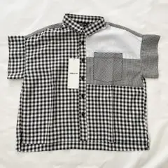 【未使用】ギンガムチェック シャツ ブラック系 120cm