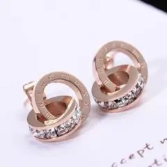 スタッドピアス ローマ数字 リング ピンクゴールド cz ダイヤ 韓国