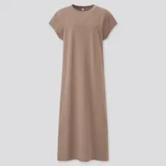 【美品】UNIQLO スムースコットンフレンチスリーブロングワンピース