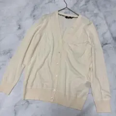 美品✨DAKSロンドン 薄手ウールVネックカーデ 上品アイボリー38 日本製