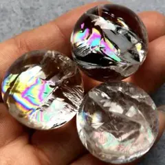 【残りわずか！虹入り！3個セット】天然石　アイリスクォーツ　水晶　丸玉　24