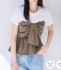 VIS「美easy」ねじりリボンTシャツドッキングプルオーバー