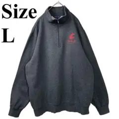 ハーフジップ カレッジロゴ オーバーサイズL 灰色グレー バックプリント古着