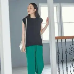 【any FAM】ノースリーブタックTシャツ フレンチスリーブ カットソー 無地
