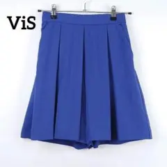 ViS ニュアンスブルー フレアショートパンツ【S】ウエストゴム ポケット付き