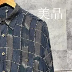 【美品】ダークブルー チェック柄 ネルシャツ