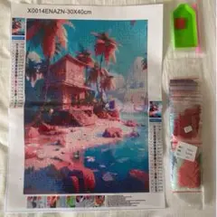 ダイアモンドアート　家　ヤシの木　海　夏