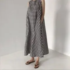 【値下げ】大人気 ノースリーブ ロングチェックワンピース カフェ巡り ゆったり