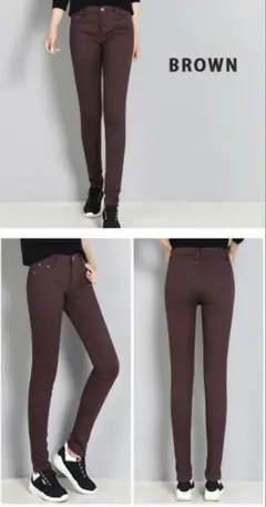 極暖裏起毛 スキニーパンツ 25 ブラウン