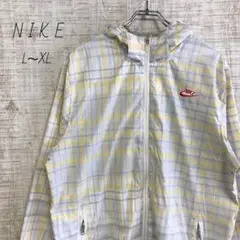 ナイキ☆スウッシュ ワッペン ナイロンジャケット NIKE チェック柄 XL