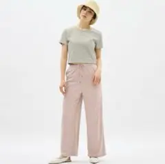 訳あり gu リブプルオンパンツ　丈短め　ピンク　Lサイズ