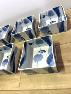 塗付奇数ぶどう　前畑陶器　角小鉢5個セット