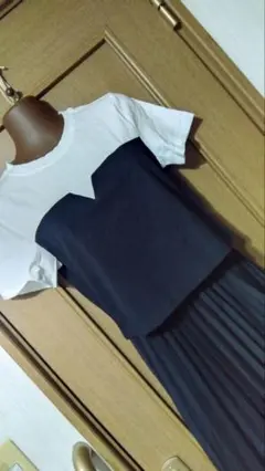 ホワイト/ネイビー カラー ブロック Tシャツ