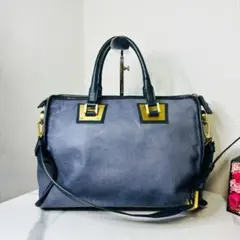 【美品】epoi SAI サイ 2way ショルダーバッグ ネイビー 本革 金具