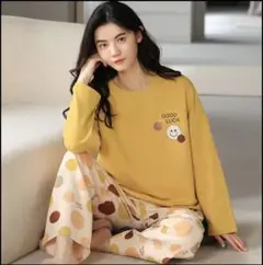 ゆったり 黄色 上下セット イエロー ルームウエア 長袖 レディース