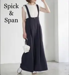 美品◆スピックアンドスパン◆ 梳毛ライクサロペット タック ネイビー