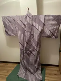洗える着物 紫 ストライプ